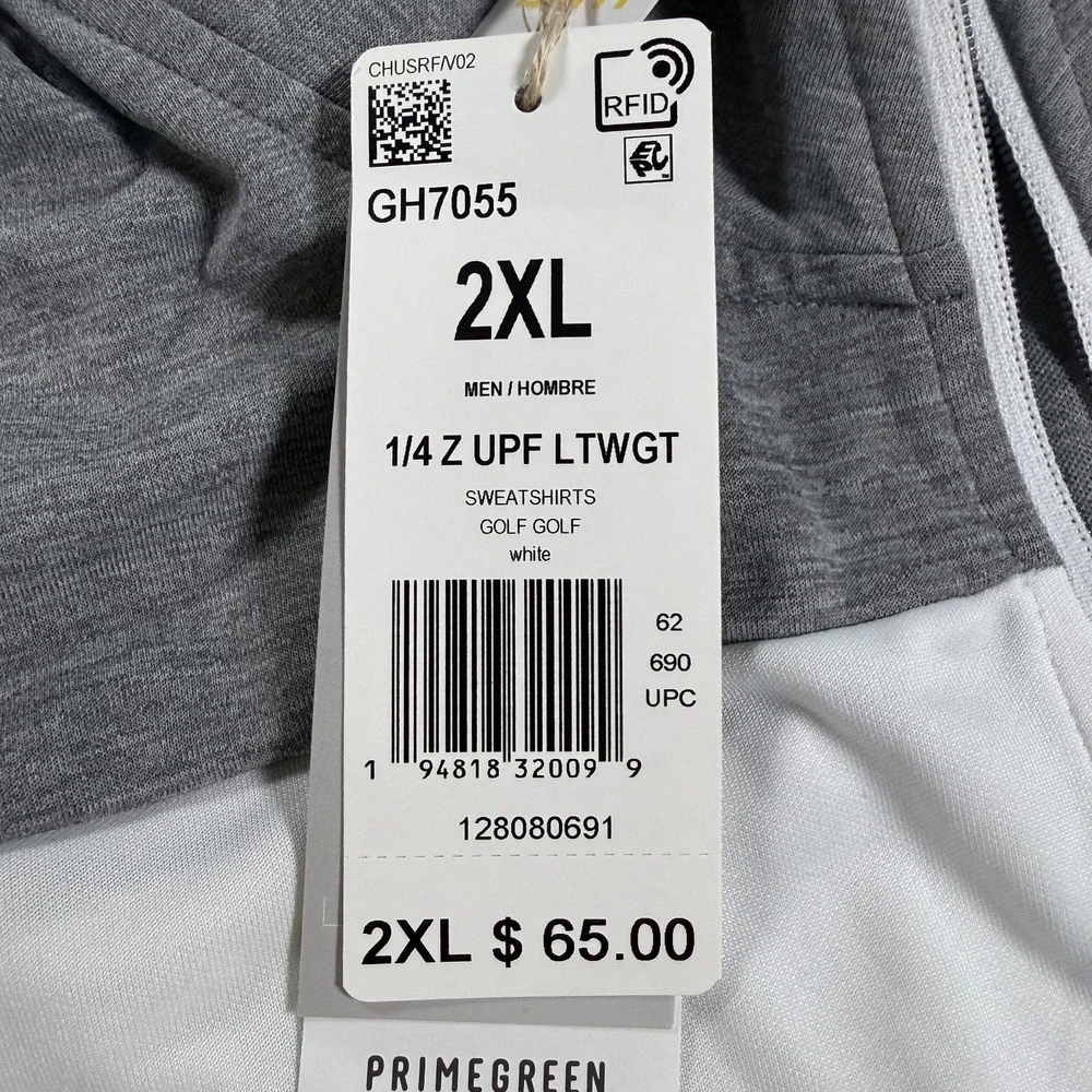 NWT Adidas Prime Green White/Gray 100% Polyester Mens 1/4 Zip Pullover -2XL